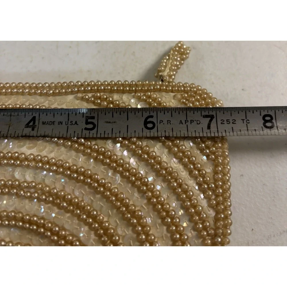 David's Import Clutch Purse Bag Cream Sequin Bead Zip Phone Size‎ Japan Nice Vtg